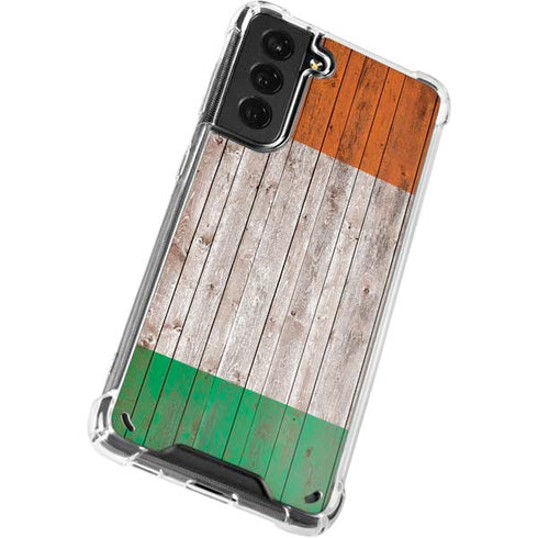 Ireland Flag Dark Wood Galaxy S21 Plus 5G Clear Case